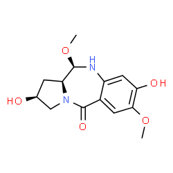 ChemSpider 2D Image | (2S,11R,11aS)-2,8-Dihydroxy-7,11-dimethoxy-1,2,3,10,11,11a-hexahydro-5H-pyrrolo[2,1-c][1,4]benzodiazepin-5-one | C14H18N2O5