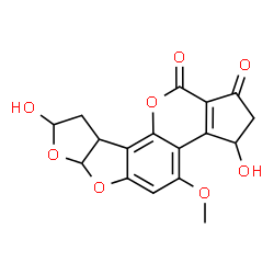 ChemSpider 2D Image | 3,8-Dihydroxy-4-methoxy-2,3,6a,8,9,9a-hexahydrocyclopenta[c]furo[3',2':4,5]furo[2,3-h]chromene-1,11-dione | C17H14O8
