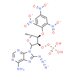 ChemSpider 2D Image | [(3R,4R,5R)-2-(6-amino-8-azido-purin-9-yl)-5-methyl-4-(2,4,6-trinitrophenoxy)tetrahydrofuran-3-yl]oxy dihydrogen phosphate | C16H14N11O13P