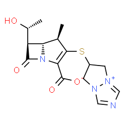 ChemSpider 2D Image | (4R,5R,6R)-3-(6,7-Dihydro-5H-pyrazolo[1,2-a][1,2,4]triazol-4-ium-6-ylsulfanyl)-6-[(1R)-1-hydroxyethyl]-4-methyl-7-oxo-1-azabicyclo[3.2.0]hept-2-ene-2-carboxylate | C15H18N4O4S