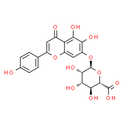 ChemSpider 2D Image | 5,6-Dihydroxy-2-(4-hydroxyphenyl)-4-oxo-4H-chromen-7-yl alpha-D-mannopyranosiduronic acid | C21H18O12