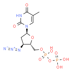 ChemSpider 2D Image | 1-{3-Azido-2,3-dideoxy-5-O-[hydroxy(phosphonooxy)phosphoryl]-alpha-D-erythro-pentofuranosyl}-5-methyl-2,4(1H,3H)-pyrimidinedione | C10H15N5O10P2