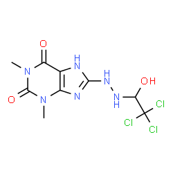 ChemSpider 2D Image | 1,3-Dimethyl-8-[2-(2,2,2-trichloro-1-hydroxyethyl)hydrazino]-3,7-dihydro-1H-purine-2,6-dione | C9H11Cl3N6O3