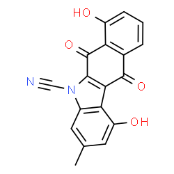 ChemSpider 2D Image | 1,7-Dihydroxy-3-methyl-6,11-dioxo-6,11-dihydro-5H-benzo[b]carbazole-5-carbonitrile | C18H10N2O4