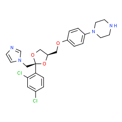 ChemSpider 2D Image | 1-(4-{[(2S,4R)-2-(2,4-Dichlorophenyl)-2-(1H-imidazol-1-ylmethyl)-1,3-dioxolan-4-yl]methoxy}phenyl)piperazine | C24H26Cl2N4O3