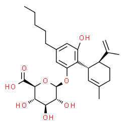 ChemSpider 2D Image | 3-Hydroxy-2-[(1S,6S)-6-isopropenyl-3-methyl-2-cyclohexen-1-yl]-5-pentylphenyl beta-D-glucopyranosiduronic acid | C27H38O8