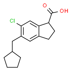 ChemSpider 2D Image | 6-chloro-5-(cyclopentylmethyl)indan-1-carboxylic acid | C16H19ClO2