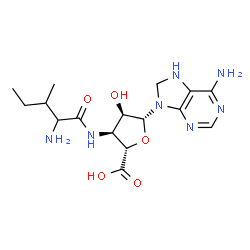 ChemSpider 2D Image | (2S,3S,4R,5R)-5-(6-Amino-7,8-dihydro-9H-purin-9-yl)-3-[(2-amino-3-methylpentanoyl)amino]-4-hydroxytetrahydro-2-furancarboxylic acid (non-preferred name) | C16H25N7O5