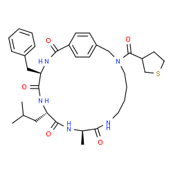ChemSpider 2D Image | (4R,7S,10R)-4-Benzyl-7-isobutyl-10-methyl-17-(tetrahydro-3-thiophenylcarbonyl)-3,6,9,12,17-pentaazabicyclo[17.2.2]tricosa-1(21),19,22-triene-2,5,8,11-tetrone | C35H47N5O5S