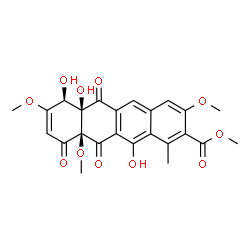 ChemSpider 2D Image | Methyl (6aR,7S,10aR)-6a,7,12-trihydroxy-3,8,10a-trimethoxy-1-methyl-6,10,11-trioxo-6,6a,7,10,10a,11-hexahydro-2-tetracenecarboxylate | C24H22O11