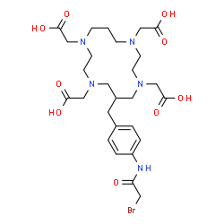 ChemSpider 2D Image | 2,2',2'',2'''-(6-{4-[(Bromoacetyl)amino]benzyl}-1,4,8,11-tetraazacyclotetradecane-1,4,8,11-tetrayl)tetraacetic acid | C27H40BrN5O9