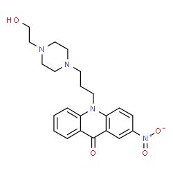 ChemSpider 2D Image | 10-{3-[4-(2-Hydroxyethyl)-1-piperazinyl]propyl}-2-nitro-9(10H)-acridinone | C22H26N4O4