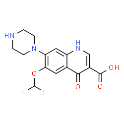 ChemSpider 2D Image | 6-(Difluoromethoxy)-4-oxo-7-(1-piperazinyl)-1,4-dihydro-3-quinolinecarboxylic acid | C15H15F2N3O4