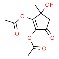 ChemSpider 2D Image | 3-Hydroxy-3-methyl-5-oxo-1-cyclopentene-1,2-diyl diacetate | C10H12O6
