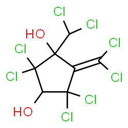 ChemSpider 2D Image | 2,2,4,4-Tetrachloro-1-(dichloromethyl)-5-(dichloromethylene)-1,3-cyclopentanediol | C7H4Cl8O2