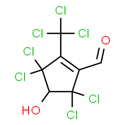 ChemSpider 2D Image | 3,3,5,5-Tetrachloro-4-hydroxy-2-(trichloromethyl)-1-cyclopentene-1-carbaldehyde | C7H3Cl7O2