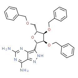 ChemSpider 2D Image | (1S)-1,4-Anhydro-2,3,5-tri-O-benzyl-1-(5,7-diamino-2H-pyrazolo[4,3-d]pyrimidin-3-yl)-D-ribitol | C31H32N6O4