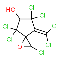 ChemSpider 2D Image | 2,4,4,6,6-Pentachloro-7-(dichloromethylene)-1-oxaspiro[2.4]heptan-5-ol | C7H3Cl7O2