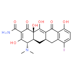 ChemSpider 2D Image | (4S,4aS,5aR,12aR)-4-(Dimethylamino)-3,10,12,12a-tetrahydroxy-7-iodo-1,11-dioxo-1,4,4a,5,5a,6,11,12a-octahydro-2-tetracenecarboxamide | C21H21IN2O7