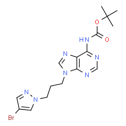 ChemSpider 2D Image | 2-Methyl-2-propanyl {9-[3-(4-bromo-1H-pyrazol-1-yl)propyl]-9H-purin-6-yl}carbamate | C16H20BrN7O2