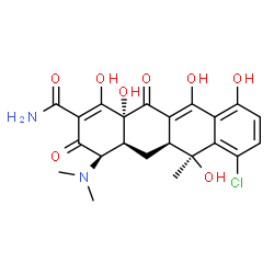 ChemSpider 2D Image | (4R,4aS,5aS,6S,12aR)-7-Chloro-4-(dimethylamino)-1,6,10,11,12a-pentahydroxy-6-methyl-3,12-dioxo-3,4,4a,5,5a,6,12,12a-octahydro-2-tetracenecarboxamide | C22H23ClN2O8