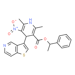 ChemSpider 2D Image | 1-Phenylethyl 2,6-dimethyl-5-nitro-4-(thieno[3,2-c]pyridin-3-yl)-1,4-dihydro-3-pyridinecarboxylate | C23H21N3O4S