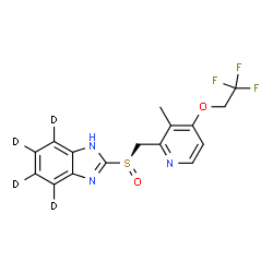 ChemSpider 2D Image | 2-[(R)-{[3-Methyl-4-(2,2,2-trifluoroethoxy)-2-pyridinyl]methyl}sulfinyl](4,5,6,7-~2~H_4_)-1H-benzimidazole | C16H10D4F3N3O2S