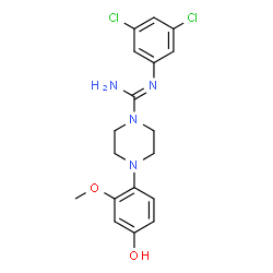ChemSpider 2D Image | N'-(3,5-Dichlorophenyl)-4-(4-hydroxy-2-methoxyphenyl)-1-piperazinecarboximidamide | C18H20Cl2N4O2