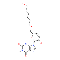 ChemSpider 2D Image | 9-[(2S,6S)-6-{[(6-Hydroxyhexyl)oxy]methyl}-3-oxo-3,6-dihydro-2H-pyran-2-yl]-1,3-dimethyl-3,9-dihydro-1H-purine-2,6-dione | C19H26N4O6
