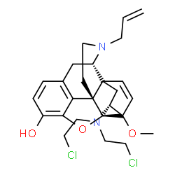 ChemSpider 2D Image | (5beta,9alpha,18R)-17-Allyl-18-[bis(2-chloroethyl)amino]-6-methoxy-7,8-didehydro-18,19-dihydro-4,5-epoxy-6,14-ethenomorphinan-3-ol | C26H32Cl2N2O3