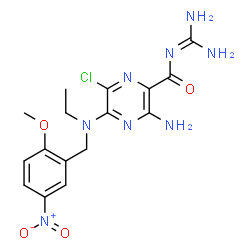 ChemSpider 2D Image | 3-Amino-6-chloro-N-(diaminomethylene)-5-[ethyl(2-methoxy-5-nitrobenzyl)amino]-2-pyrazinecarboxamide | C16H19ClN8O4