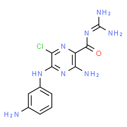 ChemSpider 2D Image | 3-Amino-5-[(3-aminophenyl)amino]-6-chloro-N-(diaminomethylene)-2-pyrazinecarboxamide | C12H13ClN8O