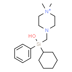 ChemSpider 2D Image | Piperazinium, 4-((cyclohexylhydroxyphenylsilyl)methyl)-1,1-dimethyl- | C19H33N2OSi