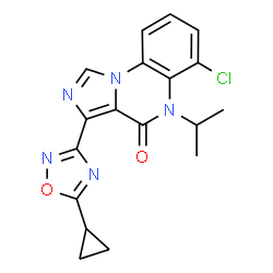ChemSpider 2D Image | 6-Chloro-3-(5-cyclopropyl-1,2,4-oxadiazol-3-yl)-5-isopropylimidazo[1,5-a]quinoxalin-4(5H)-one | C18H16ClN5O2