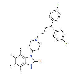 ChemSpider 2D Image | 1-{1-[4,4-Bis(4-fluorophenyl)butyl]-4-piperidinyl}(4,5,6,7-~2~H_4_)-1,3-dihydro-2H-benzimidazol-2-one | C28H25D4F2N3O