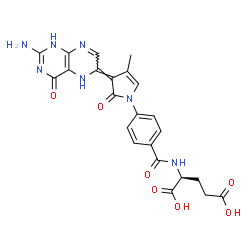 ChemSpider 2D Image | N-{4-[(3Z)-3-(2-Amino-4-oxo-1,5-dihydro-6(4H)-pteridinylidene)-4-methyl-2-oxo-2,3-dihydro-1H-pyrrol-1-yl]benzoyl}-L-glutamic acid | C23H21N7O7