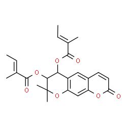 ChemSpider 2D Image | 8,8-Dimethyl-2-oxo-7,8-dihydro-2H,6H-pyrano[3,2-g]chromene-6,7-diyl (2E,2'E)bis(2-methyl-2-butenoate) | C24H26O7