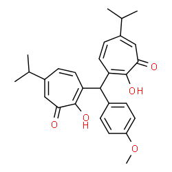 ChemSpider 2D Image | 3,3'-[(4-Methoxyphenyl)methylene]bis(2-hydroxy-6-isopropyl-2,4,6-cycloheptatrien-1-one) | C28H30O5