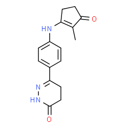 ChemSpider 2D Image | 6-{4-[(2-Methyl-3-oxo-1-cyclopenten-1-yl)amino]phenyl}-4,5-dihydro-3(2H)-pyridazinone | C16H17N3O2