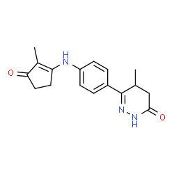 ChemSpider 2D Image | 5-Methyl-6-{4-[(2-methyl-3-oxo-1-cyclopenten-1-yl)amino]phenyl}-4,5-dihydro-3(2H)-pyridazinone | C17H19N3O2