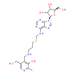 ChemSpider 2D Image | N-({[3-({[3-Hydroxy-5-(hydroxymethyl)-2-methyl-4-pyridinyl]methyl}amino)propyl]sulfanyl}methyl)adenosine | C22H31N7O6S