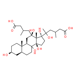 ChemSpider 2D Image | 5-[(3S,5S,9R,10S,12R,13R,14R,17R)-12-(3-Carboxy-2-methylpropyl)-3,8,12,14,17-pentahydroxy-10,13-dimethylhexadecahydro-1H-cyclopenta[a]phenanthren-17-yl]-5-hydroxy-3-methylhexanoic acid (non-preferred 
name) | C31H52O10
