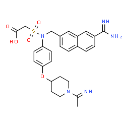 ChemSpider 2D Image | ([(7-Carbamimidoyl-2-naphthyl)methyl]{4-[(1-ethanimidoyl-4-piperidinyl)oxy]phenyl}sulfamoyl)acetic acid | C27H31N5O5S