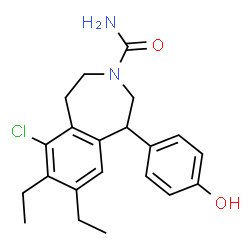 ChemSpider 2D Image | 6-Chloro-7,8-diethyl-1-(4-hydroxyphenyl)-1,2,4,5-tetrahydro-3H-3-benzazepine-3-carboxamide | C21H25ClN2O2