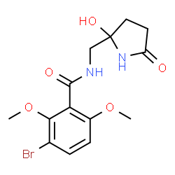 ChemSpider 2D Image | 3-Bromo-N-[(2-hydroxy-5-oxo-2-pyrrolidinyl)methyl]-2,6-dimethoxybenzamide | C14H17BrN2O5