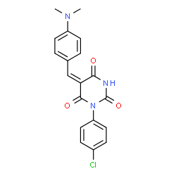 ChemSpider 2D Image | (5E)-1-(4-Chlorophenyl)-5-[4-(dimethylamino)benzylidene]-2,4,6(1H,3H,5H)-pyrimidinetrione | C19H16ClN3O3