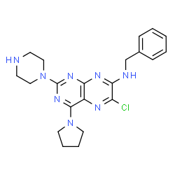 ChemSpider 2D Image | N-Benzyl-6-chloro-2-(1-piperazinyl)-4-(1-pyrrolidinyl)-7-pteridinamine | C21H25ClN8