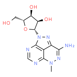 ChemSpider 2D Image | 6-Methyl-2-(beta-D-ribofuranosyl)-2,6-dihydro-1,2,3,5,6,7-hexaazaacenaphthylen-8-amine | C12H15N7O4