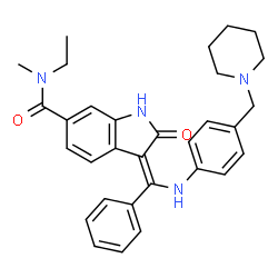 ChemSpider 2D Image | (3Z)-N-Ethyl-N-methyl-2-oxo-3-(phenyl{[4-(1-piperidinylmethyl)phenyl]amino}methylene)-6-indolinecarboxamide | C31H34N4O2