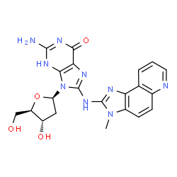 ChemSpider 2D Image | 2'-Deoxy-8-[(3-methyl-3H-imidazo[4,5-f]quinolin-2-yl)amino]guanosine | C21H21N9O4